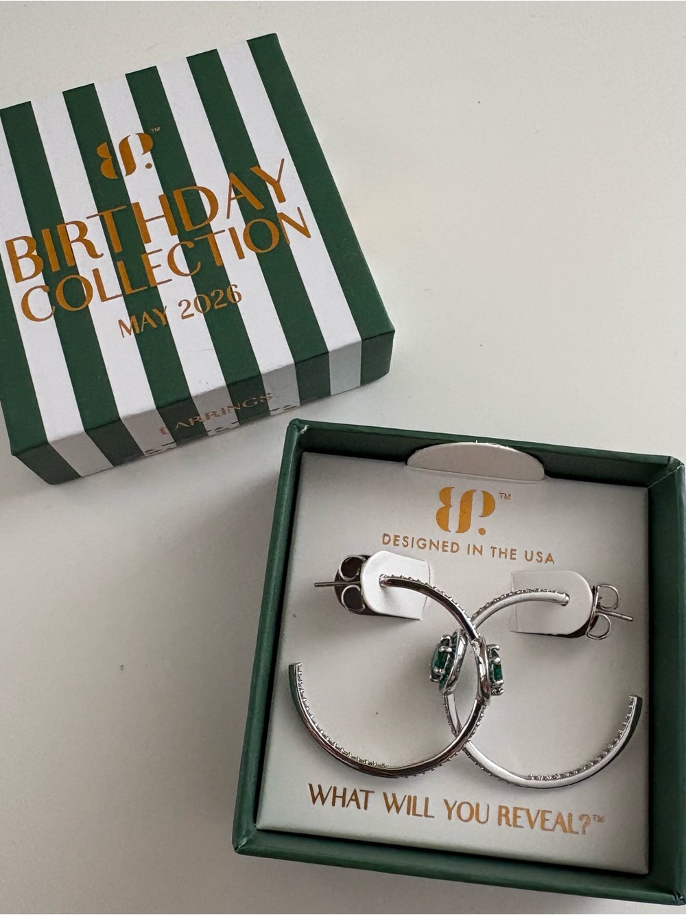 Bomb Party May26 The Bridget Hoops Earrings ER57366 Emerald Rhodium Plating